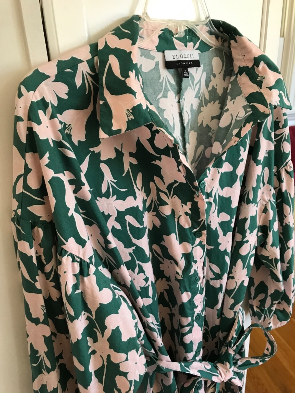ELOQUII Cotton Blossom Print Shirt Dress with Puff Sleeves Plus Size 22 - Picture 5 of 16
